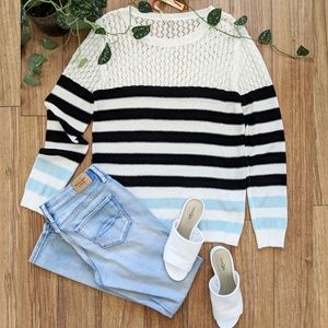 🖤Lace And Stripe Casual Ivory Blue Sweater -SM